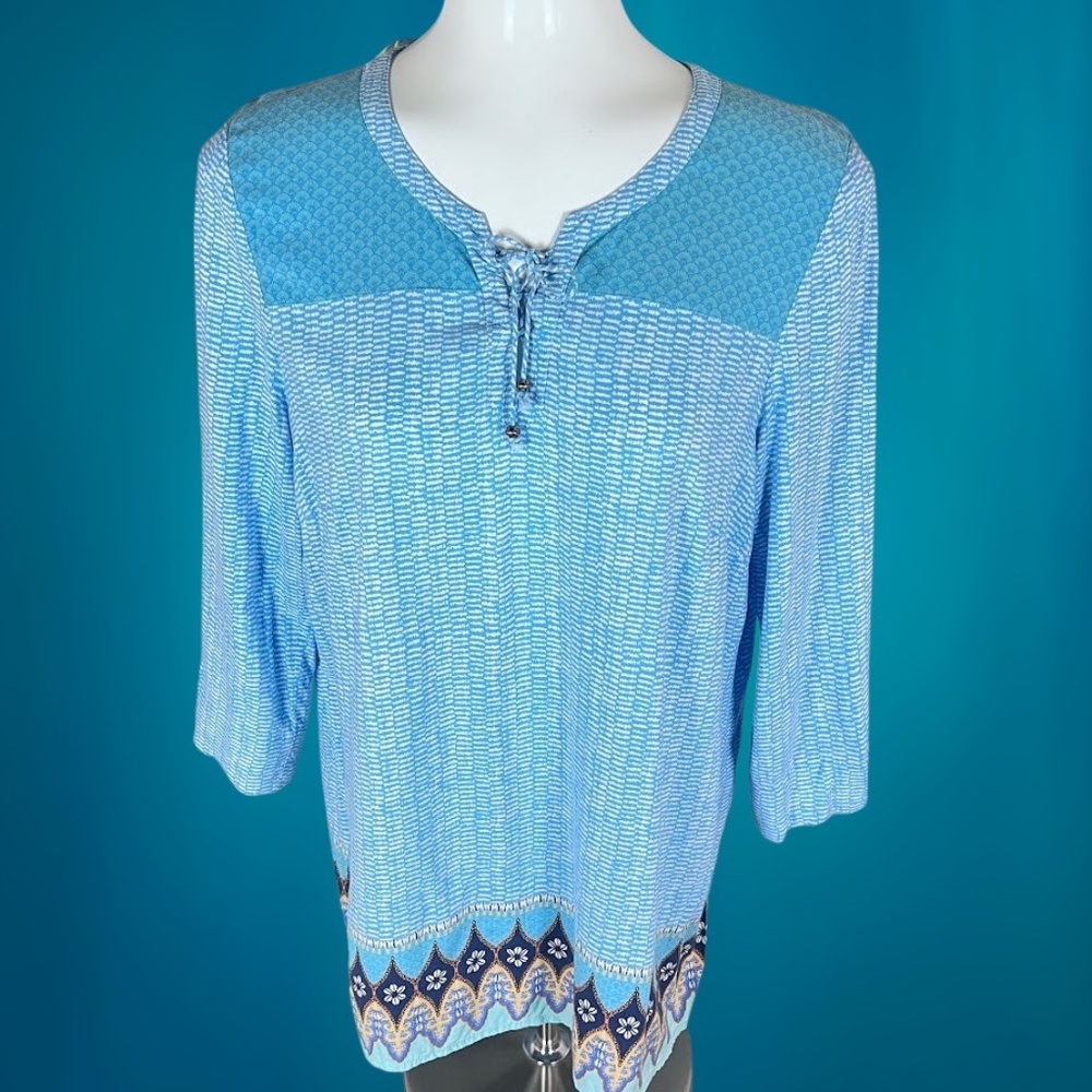 J. Jill Navy & Aqua Boho Tunic Blouse 🎉Host Pick🎉 - Picture 1 of 11